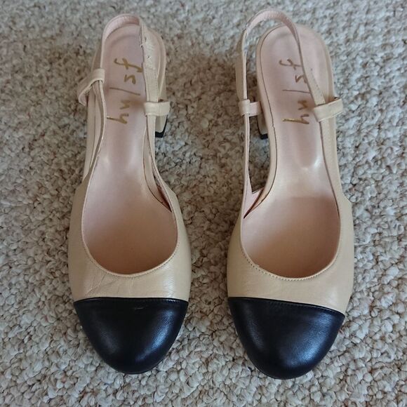 French Sole Fsny Baton Beige and Black Slingback Heels size 7 B - Picture 1 of 12